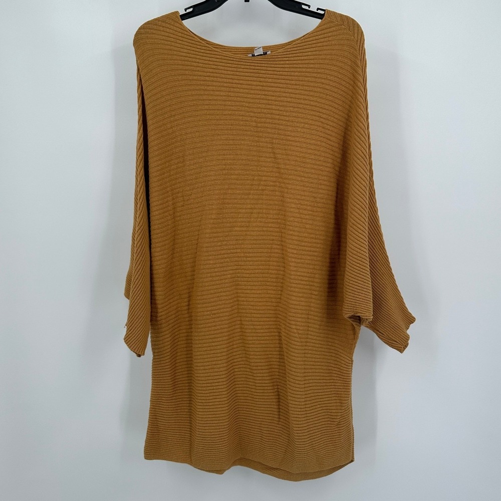 Pure Jill Womens Boho Lagenlook‎ Ribbed Top Size L Oversized Mustard Yellow